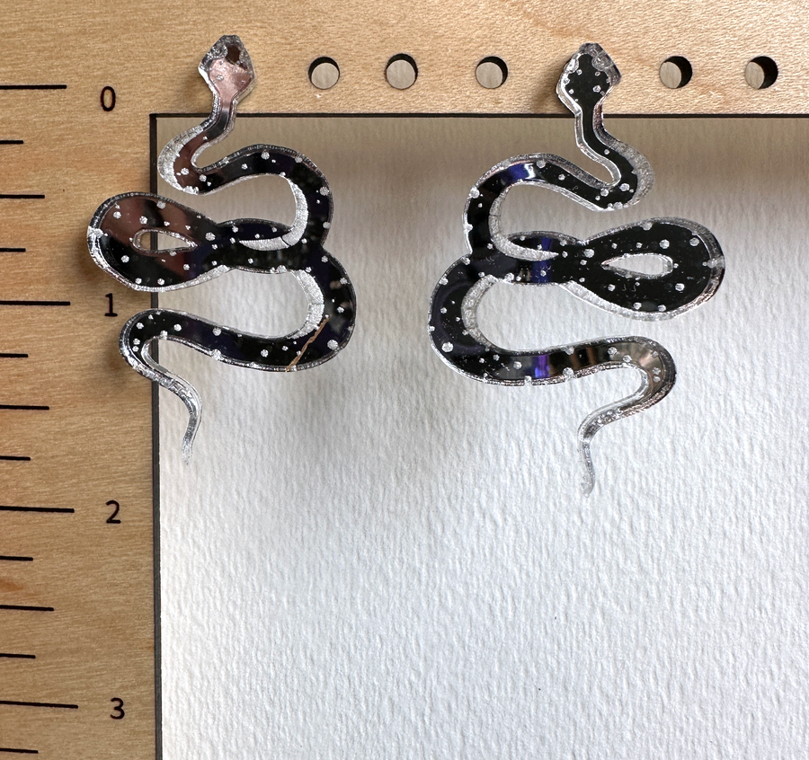 Mirrored Silver Snake Stud Earrings